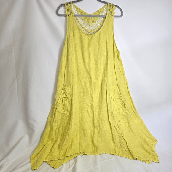Lea Rigoli Dresses & Skirts - Lea Rigoli Sleeveless Linen Dress Pockets Italy Coastal Lagenlook Yellow Large